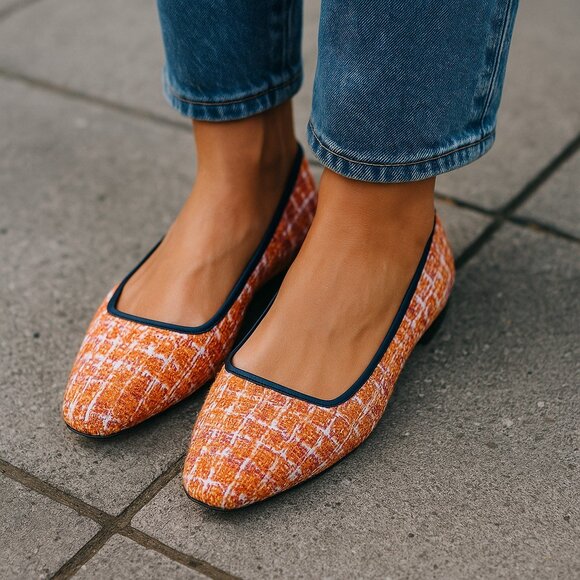 Ann Taylor Tweed Ballet Flat - Missy (Orange Spark) Size 6M - Picture 2 of 9